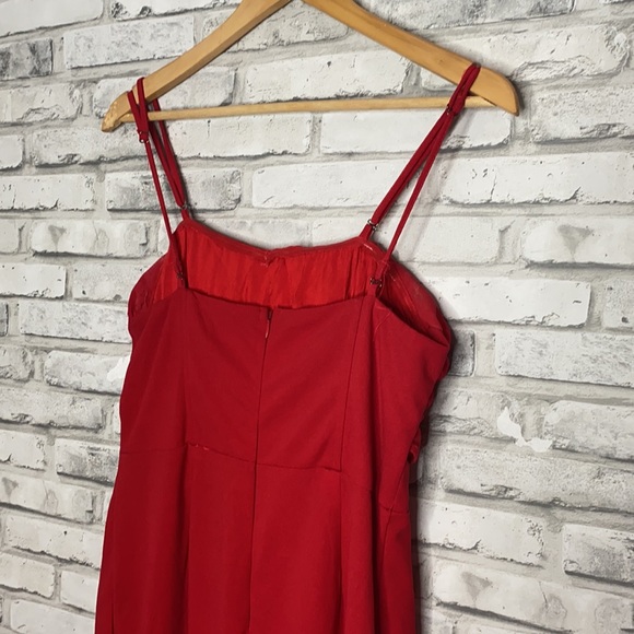 Lush Red One Piece Pant Jumpsuit w/ Strapless Option and Bow Front - Picture 6 of 7